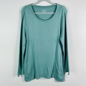 Chico's Tunic Top Large 2 12 Green Ultimate Tee Pima Cotton Long Sleeve Pocket